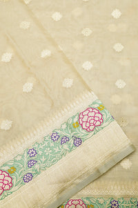 Handwoven Off White Banarasi Kora Tissue Silk Saree
