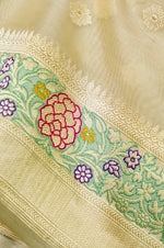 Handwoven Off White Banarasi Kora Tissue Silk Saree