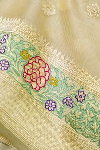Handwoven Off White Banarasi Kora Tissue Silk Saree