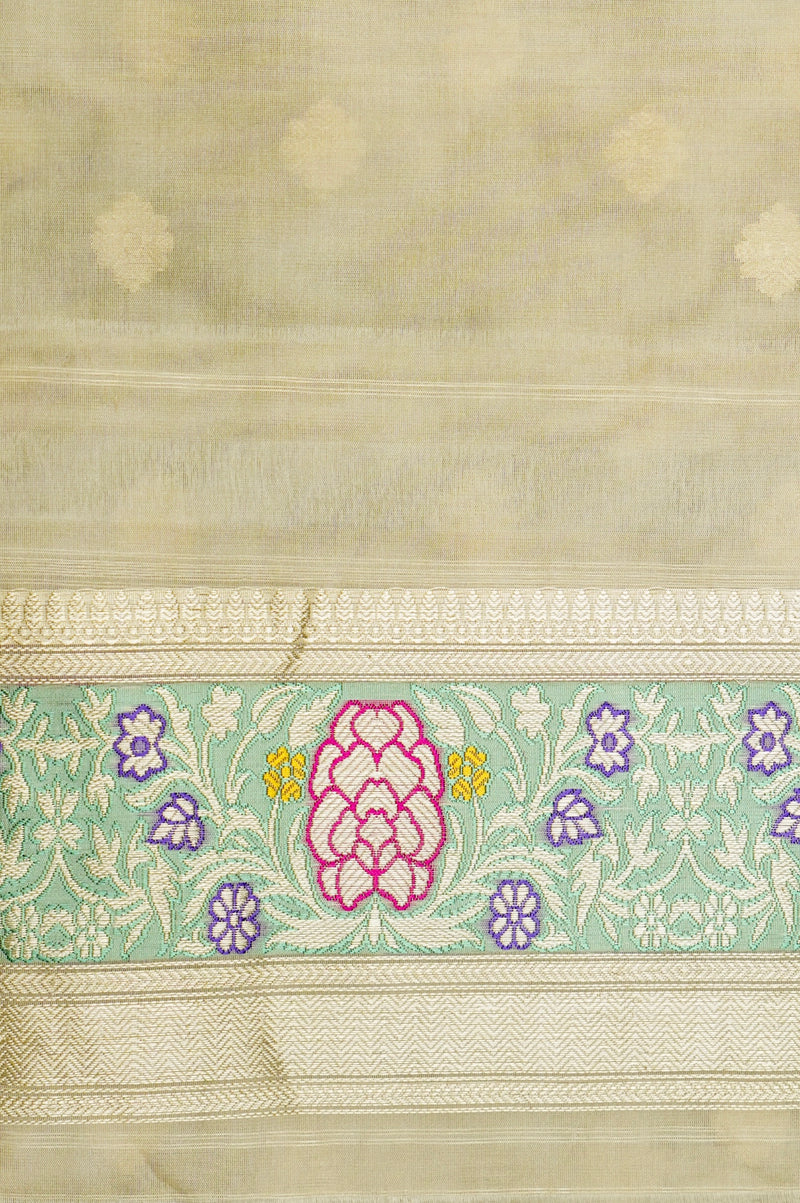 Handwoven Off White Banarasi Kora Tissue Silk Saree