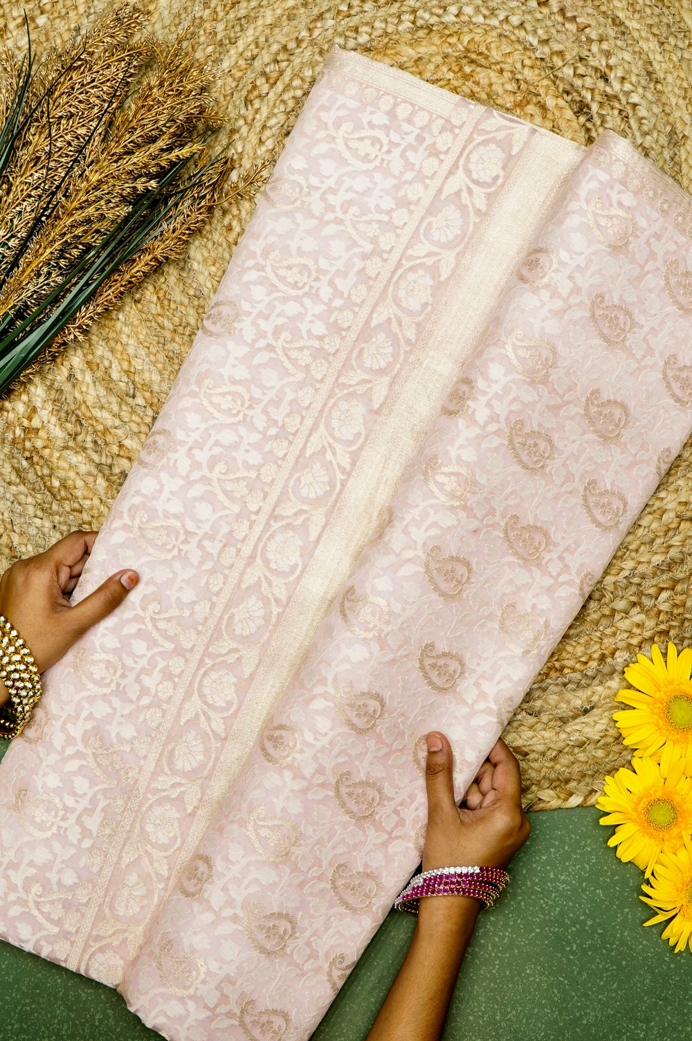 Handwoven Pastel Peach Banarasi Organza Saree