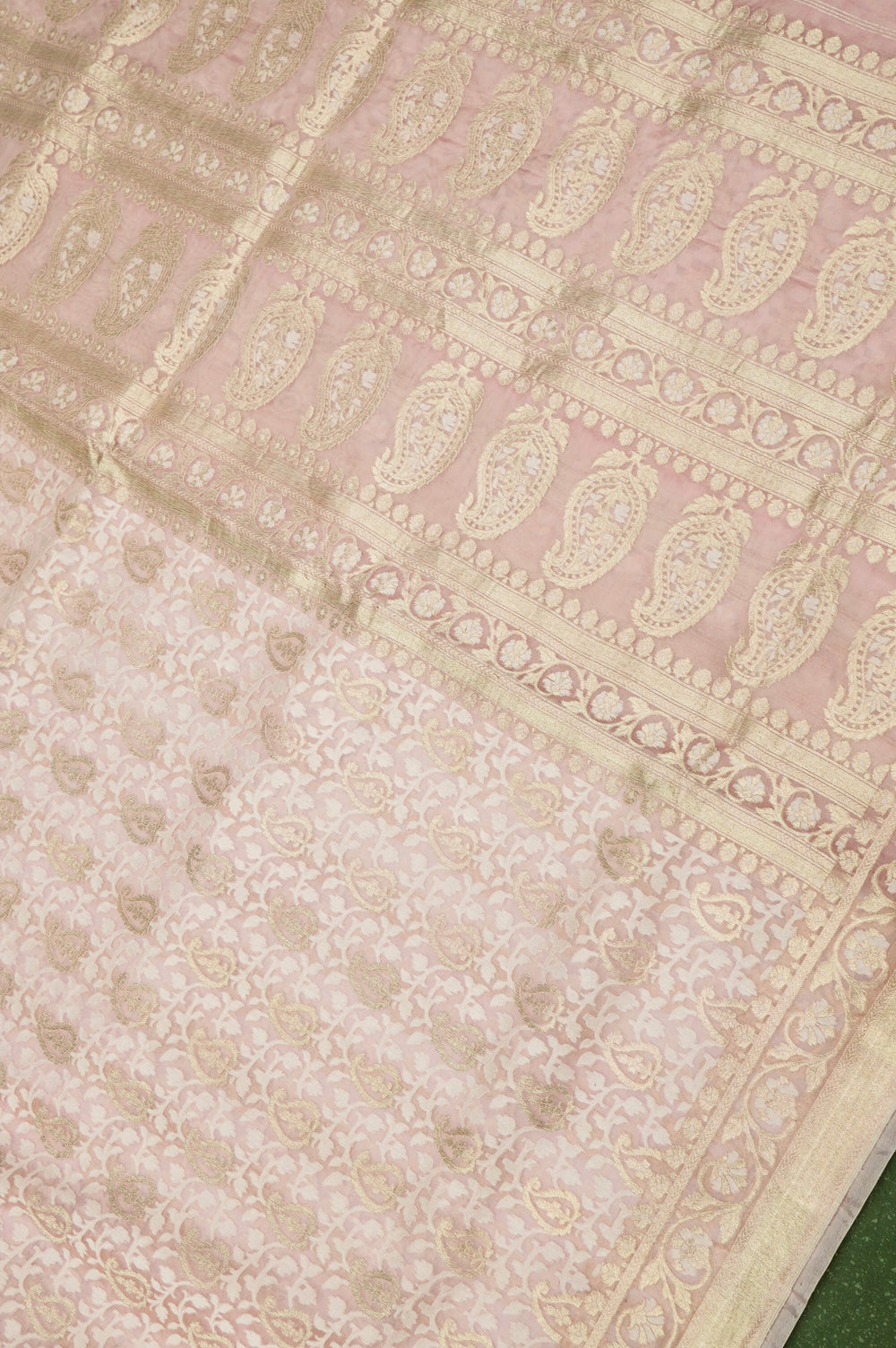 Handwoven Pastel Peach Banarasi Organza Saree