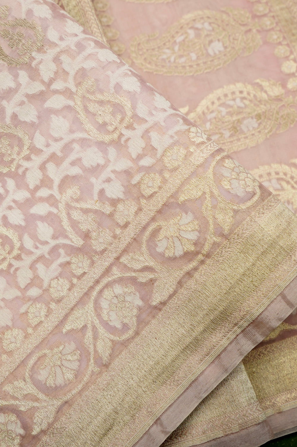 Handwoven Pastel Peach Banarasi Organza Saree