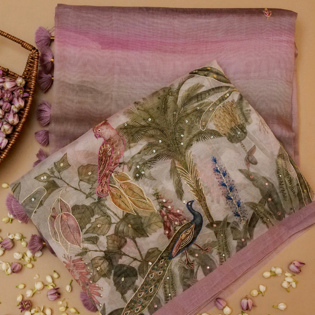 Handwoven Mauve Banarasi Organza Saree