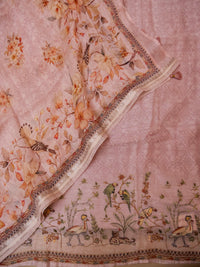 Handwoven Pastel Pink Banarasi Linen Silk Suit