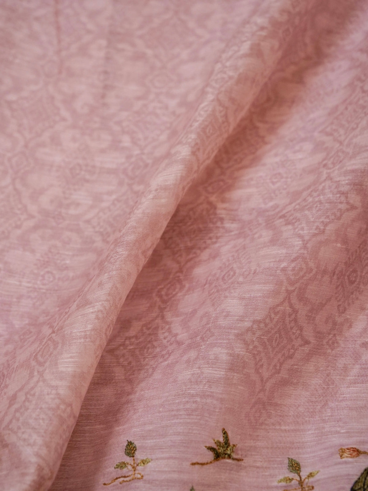 Handwoven Pastel Pink Banarasi Linen Silk Suit