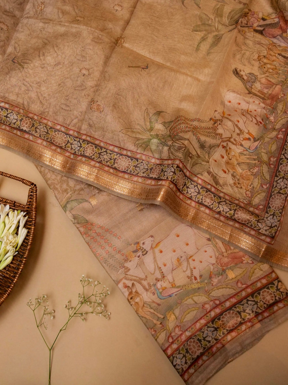 Handwoven Pastel Brown Banarasi Tissue Silk Suit