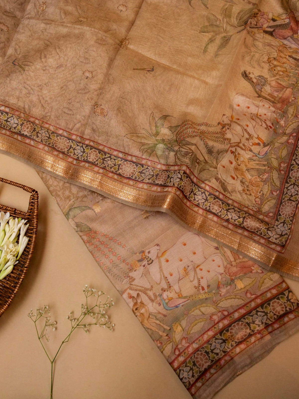 Handwoven Pastel Brown Banarasi Tissue Silk Suit