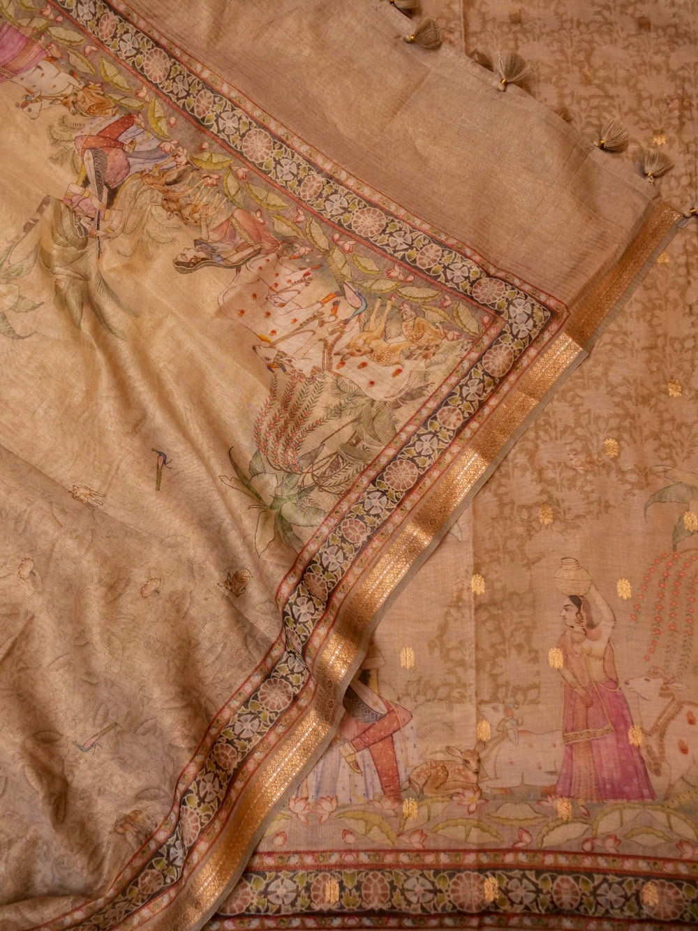 Handwoven Pastel Brown Banarasi Tissue Silk Suit