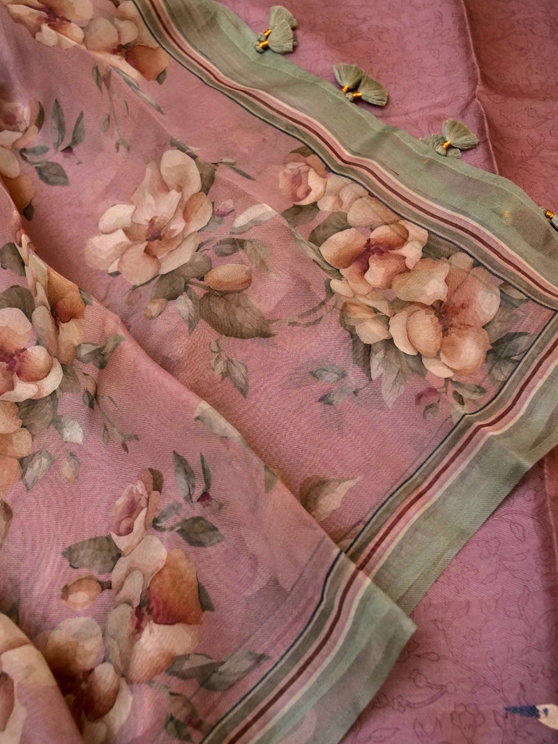 Handwoven Onion Pink Banarasi Organza Suit