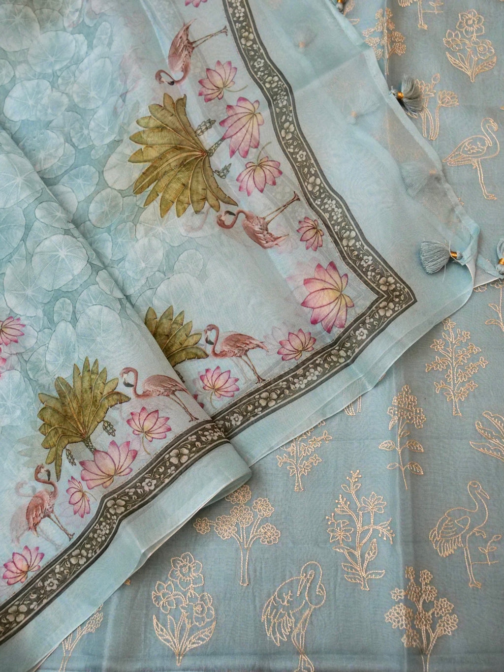 Handwoven Powder Blue Banarasi Organza Suit