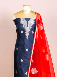 Handwoven Navy Blue Banarasi Katan Silk Suit