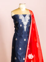 Handwoven Navy Blue Banarasi Katan Silk Suit