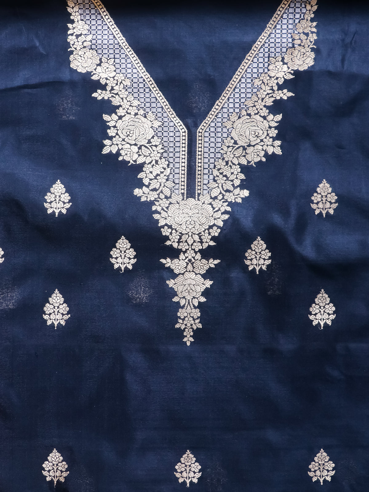 Handwoven Navy Blue Banarasi Katan Silk Suit