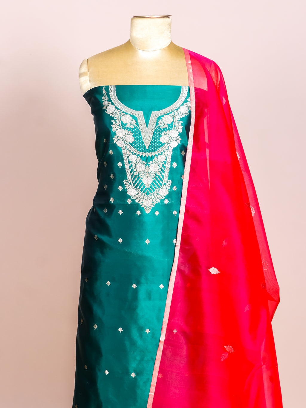 Handwoven Green Banarasi Katan Silk Suit