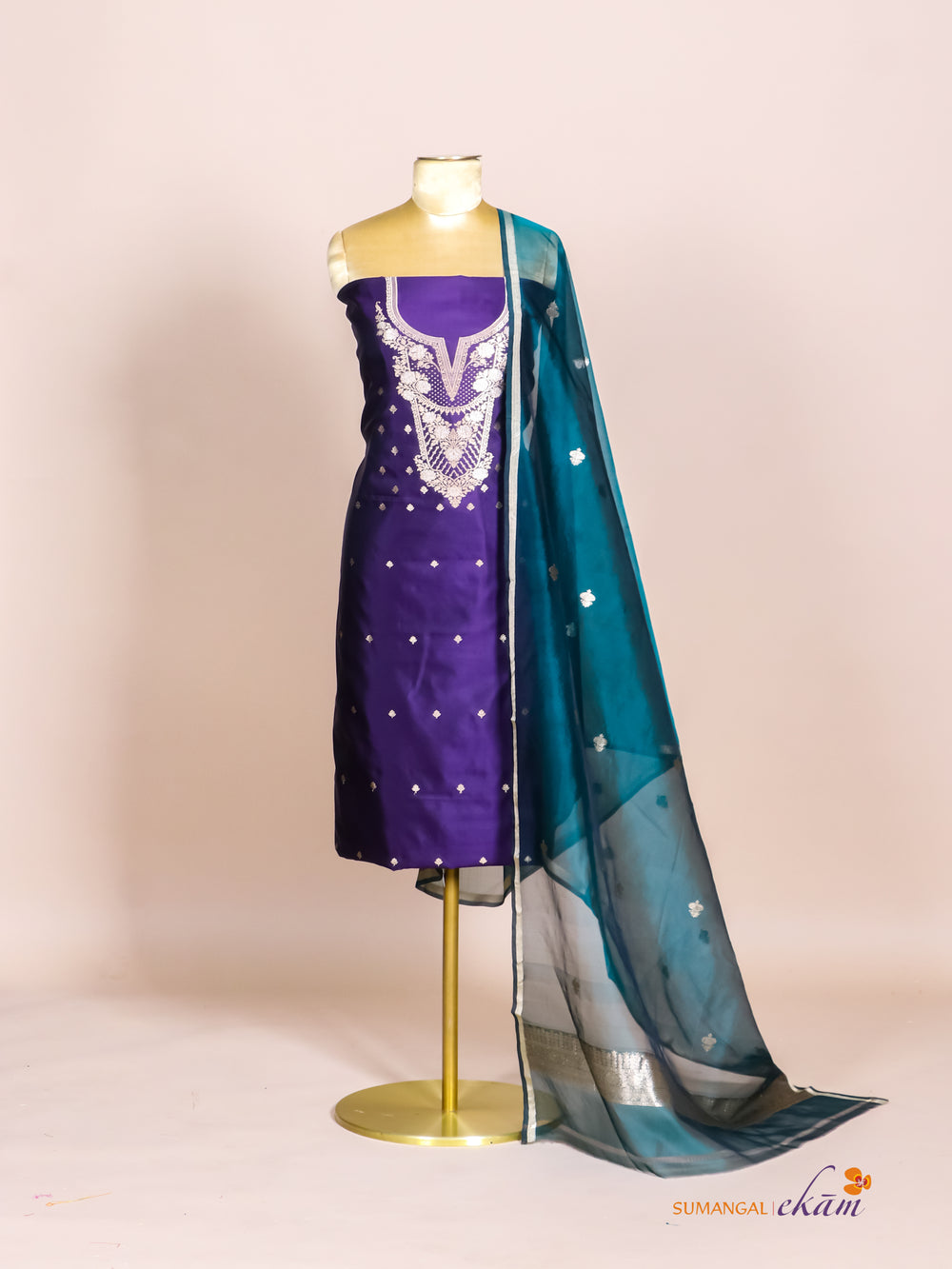 Handwoven Violet Banarasi Katan Silk Suit