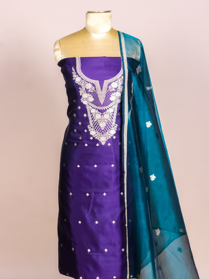 Handwoven Violet Banarasi Katan Silk Suit