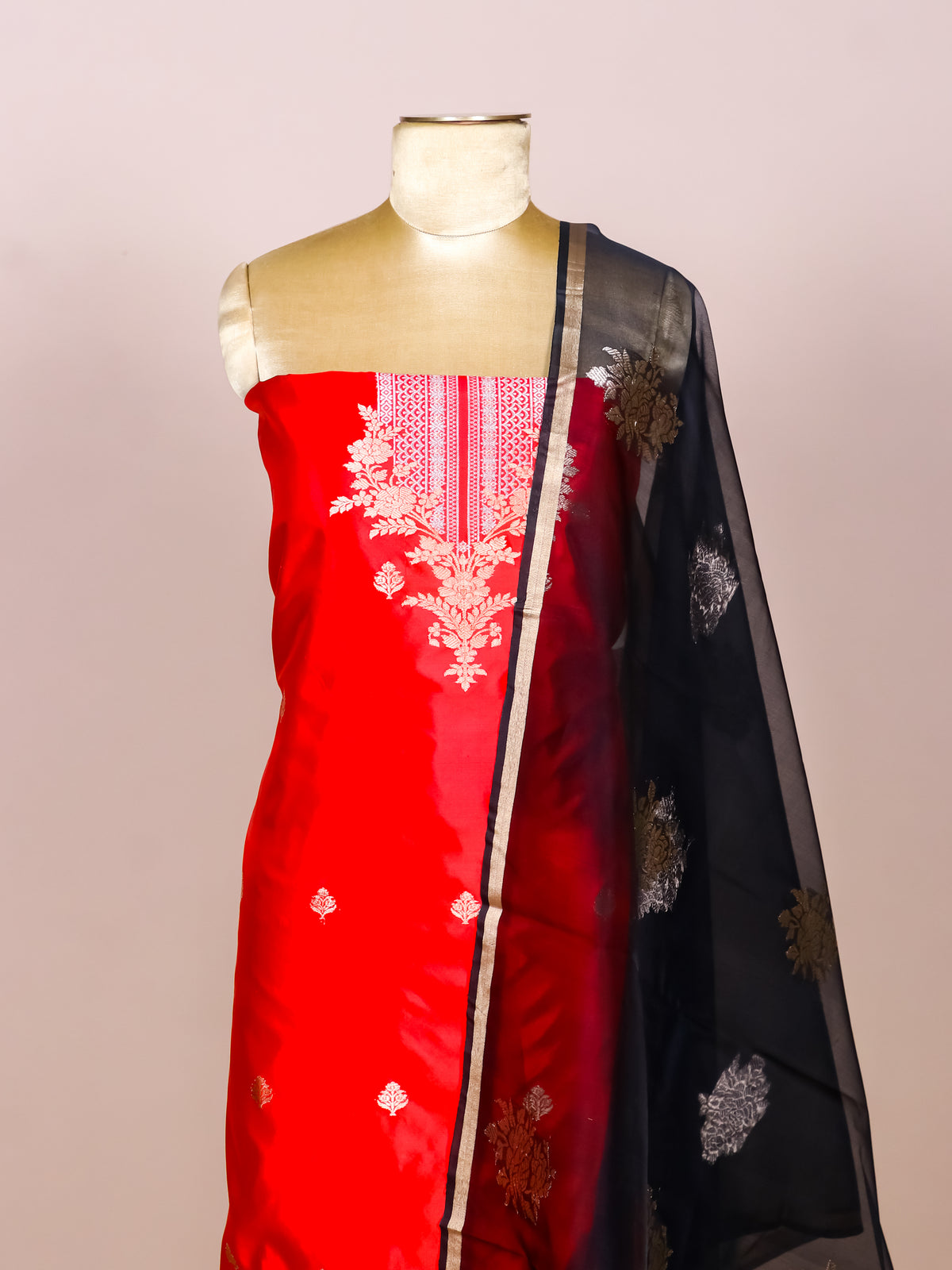 Handwoven Red Banarasi Katan Silk Suit