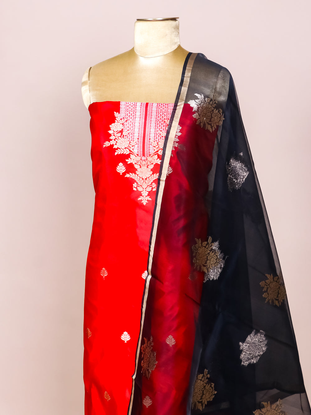 Handwoven Red Banarasi Katan Silk Suit