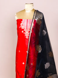 Handwoven Red Banarasi Katan Silk Suit