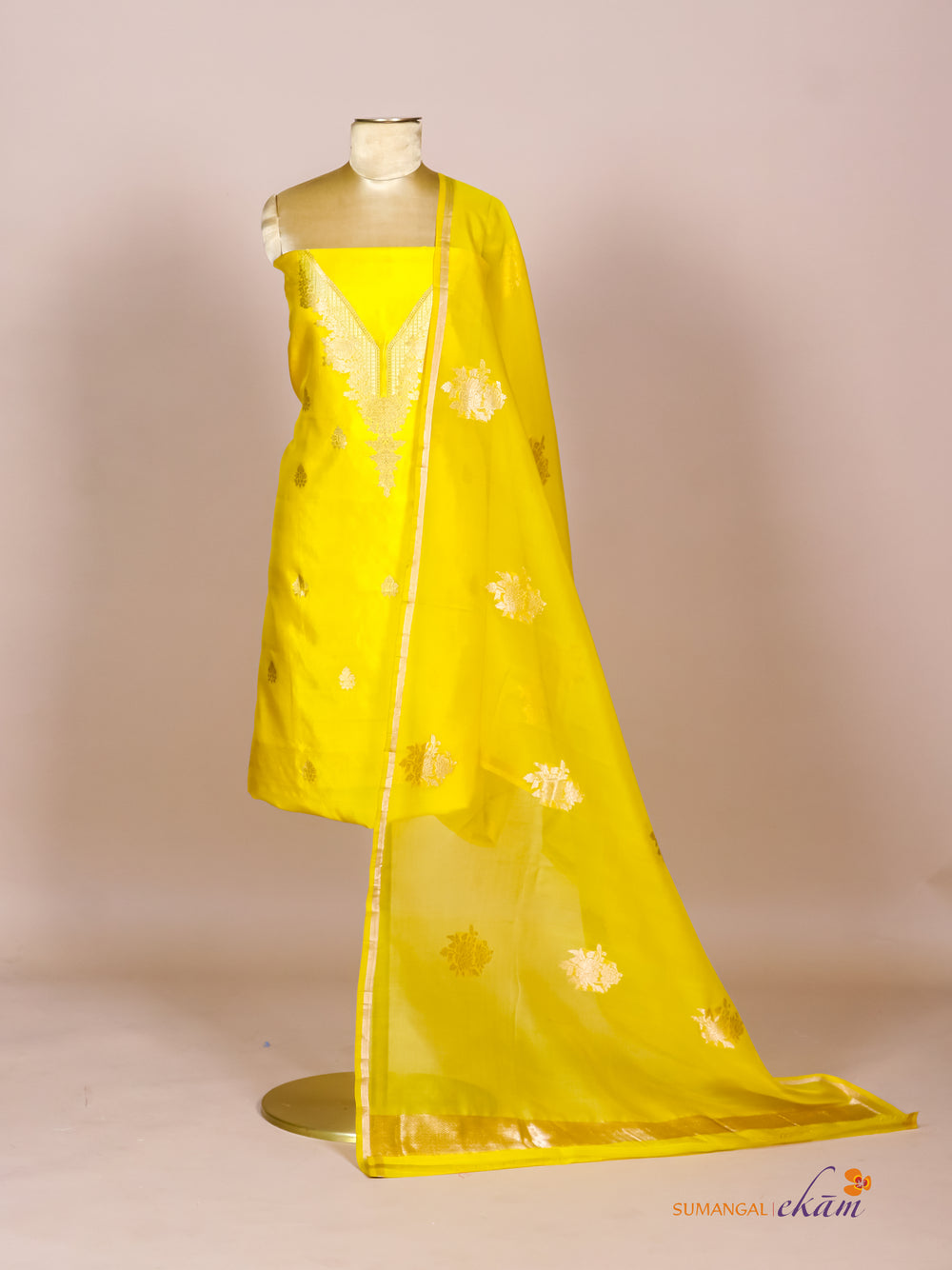 Handwoven Yellow Banarasi Katan Silk Suit