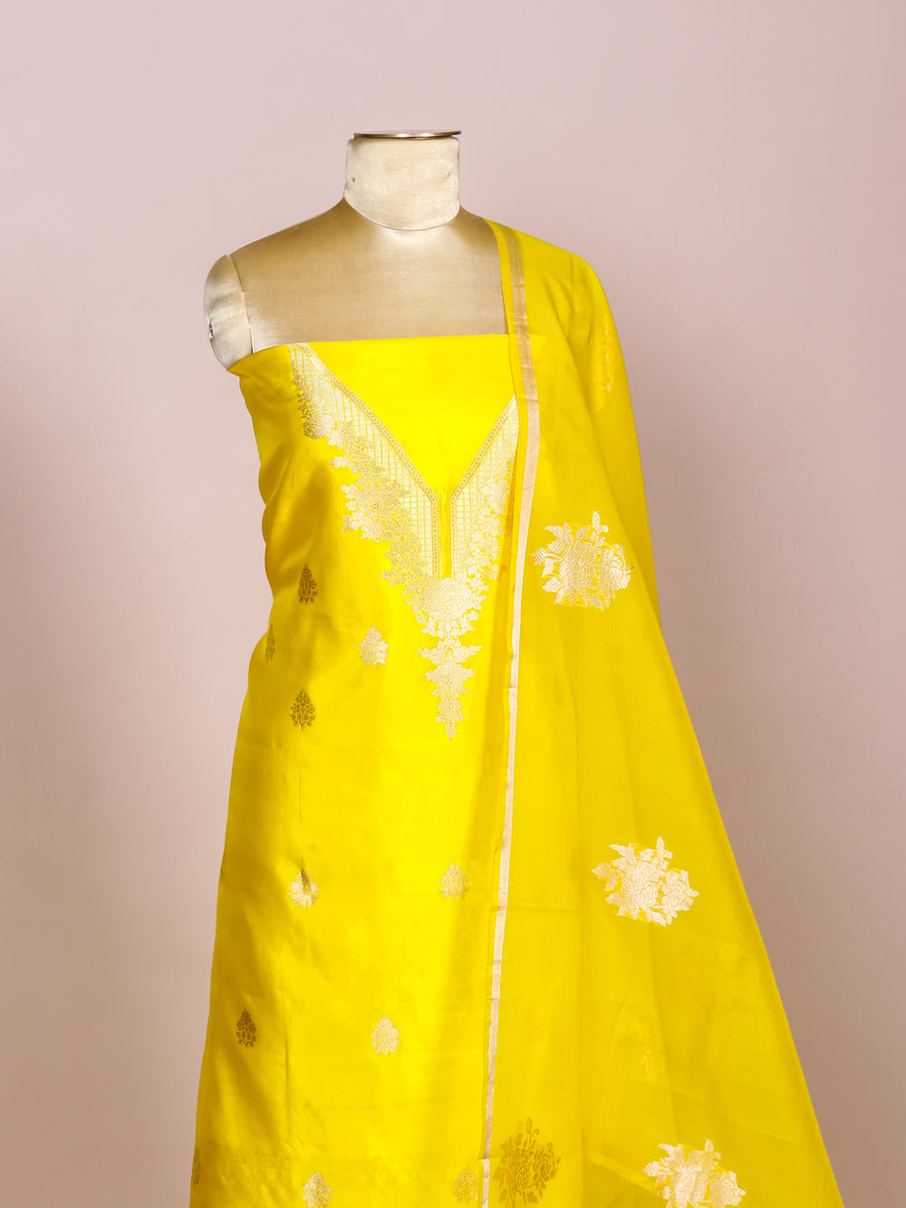 Handwoven Yellow Banarasi Katan Silk Suit