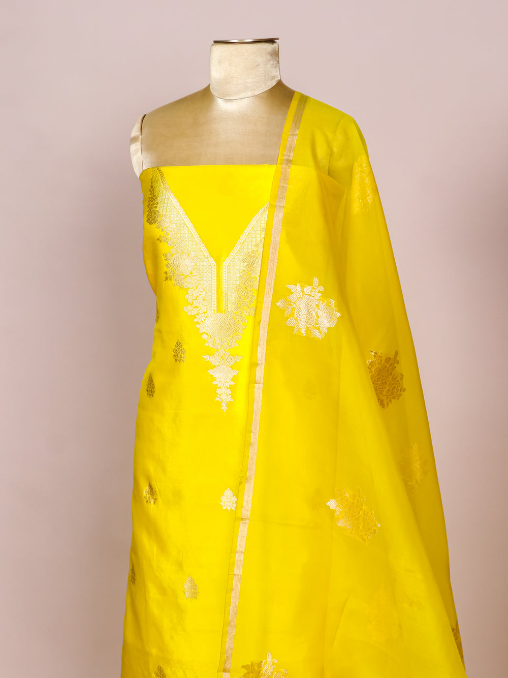 Handwoven Yellow Banarasi Katan Silk Suit