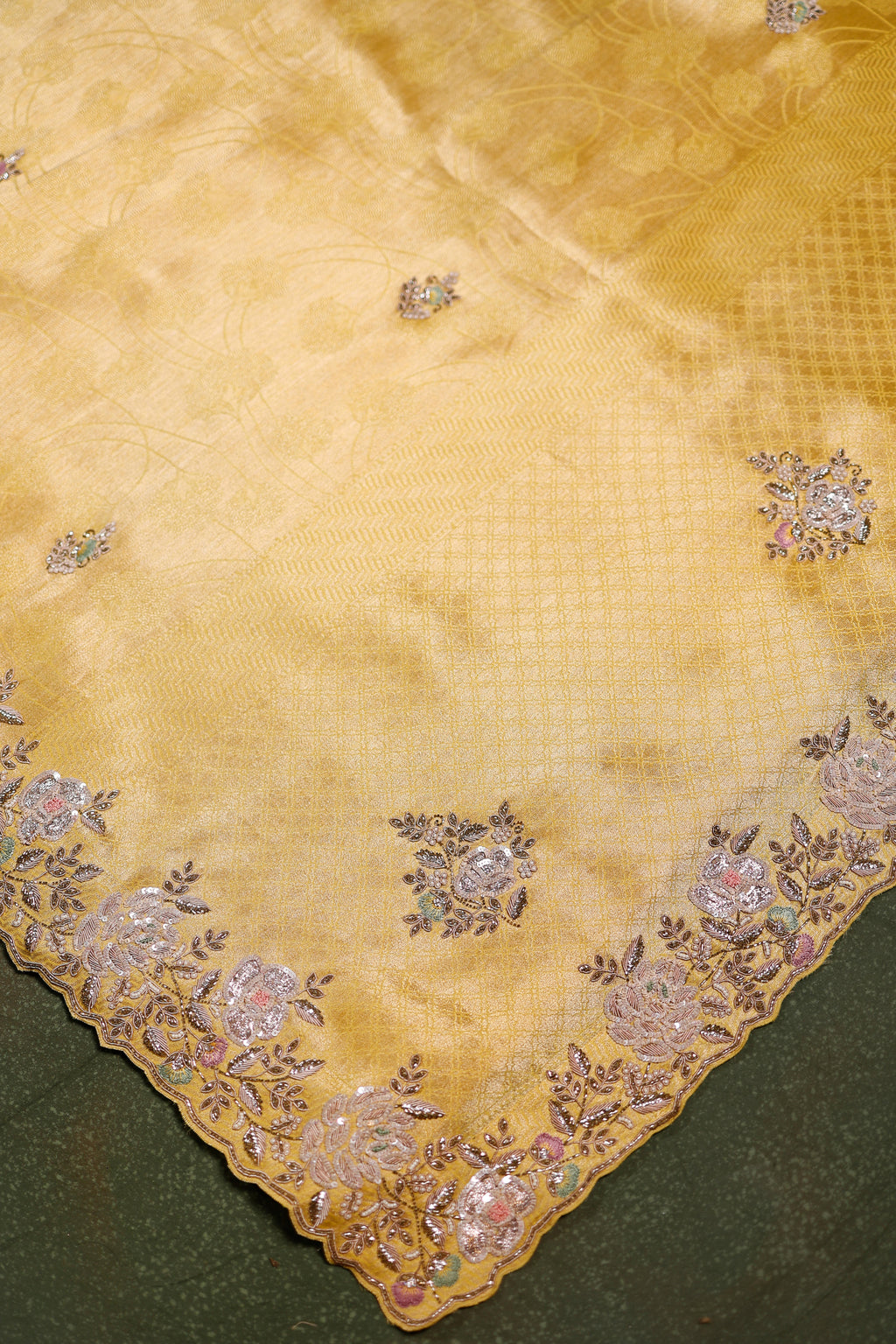 Designer Lemon Yellow Tissue Silk Saree