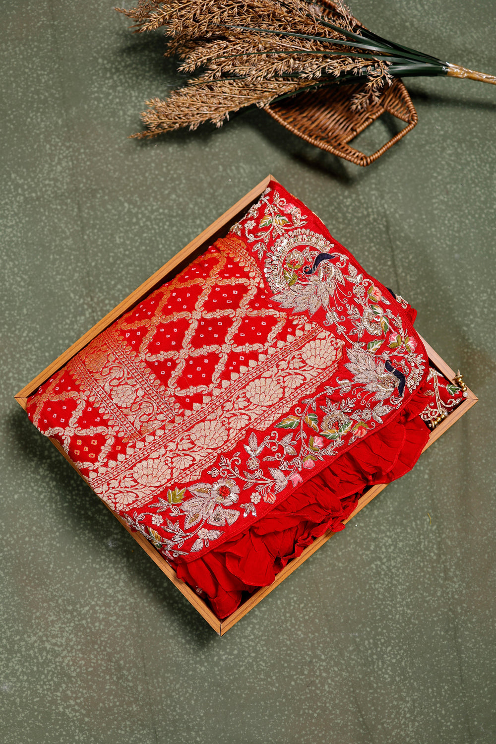 Designer Red Khaddi Silk Saree