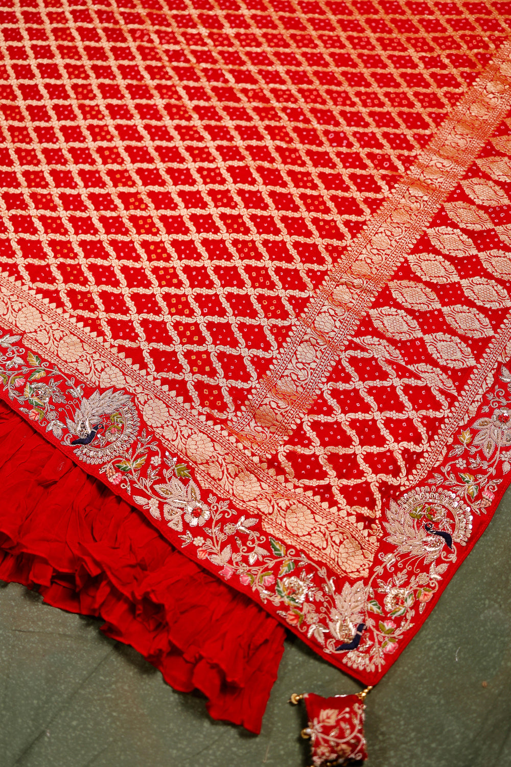 Designer Red Khaddi Silk Saree