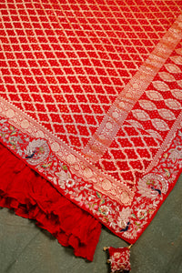 Designer Red Khaddi Silk Saree