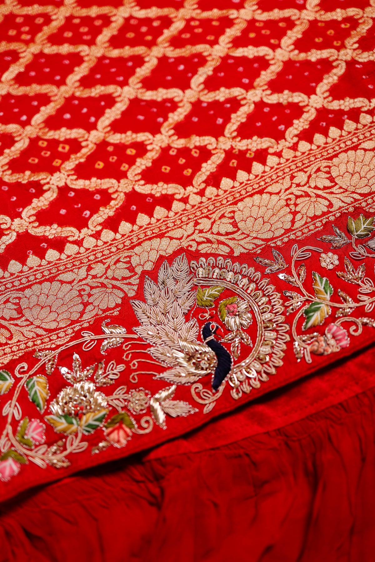 Designer Red Khaddi Silk Saree