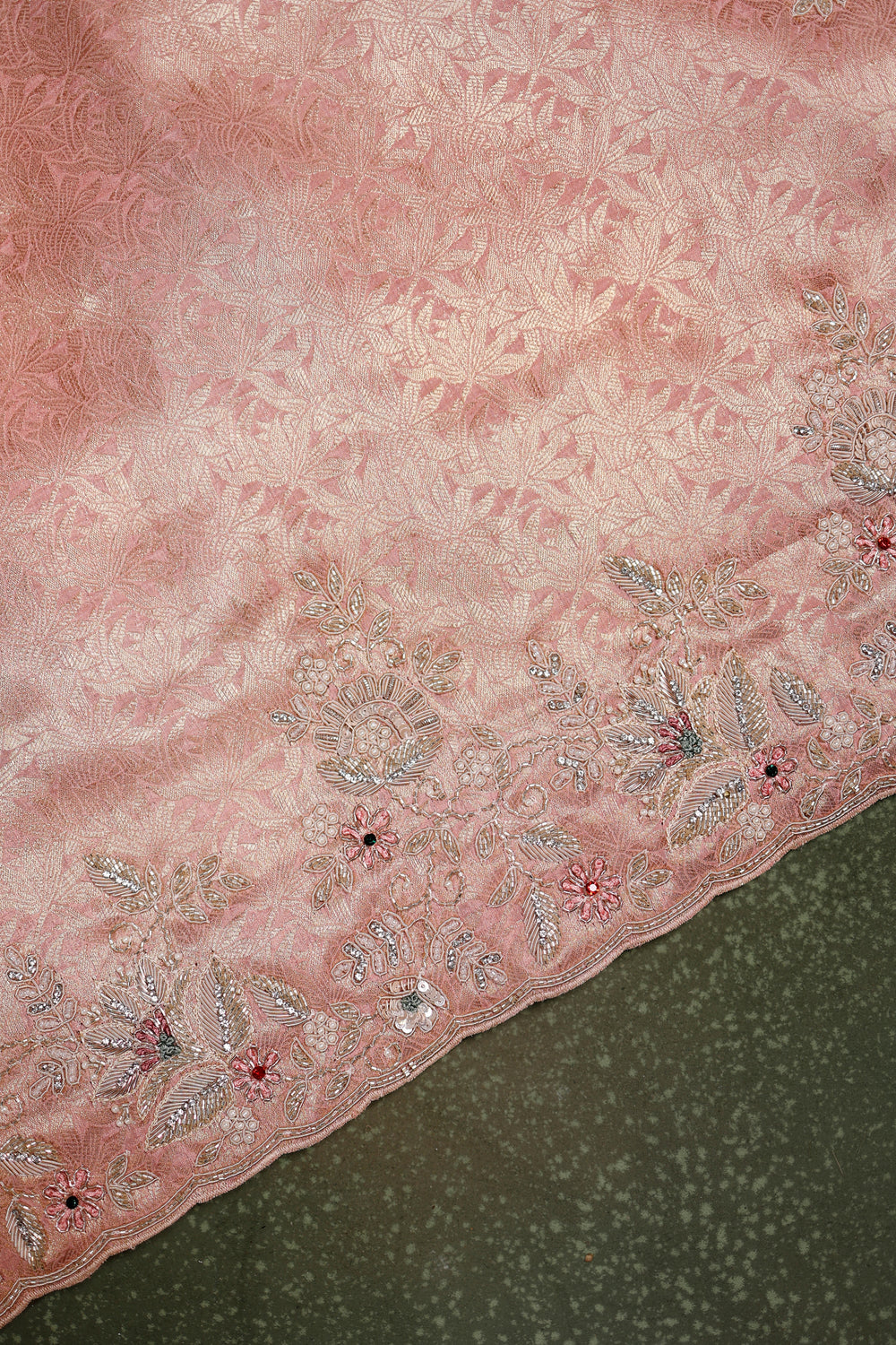 Designer Onion Pink Tissue Silk Saree