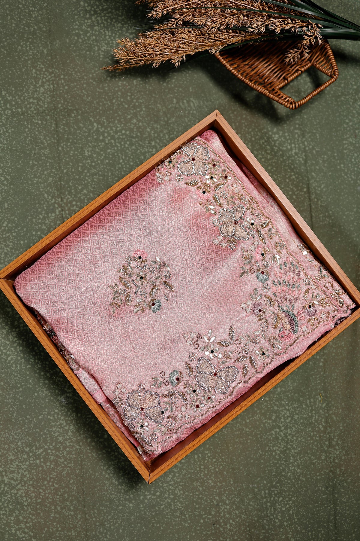 Designer Onion Pink Tissue Silk Saree