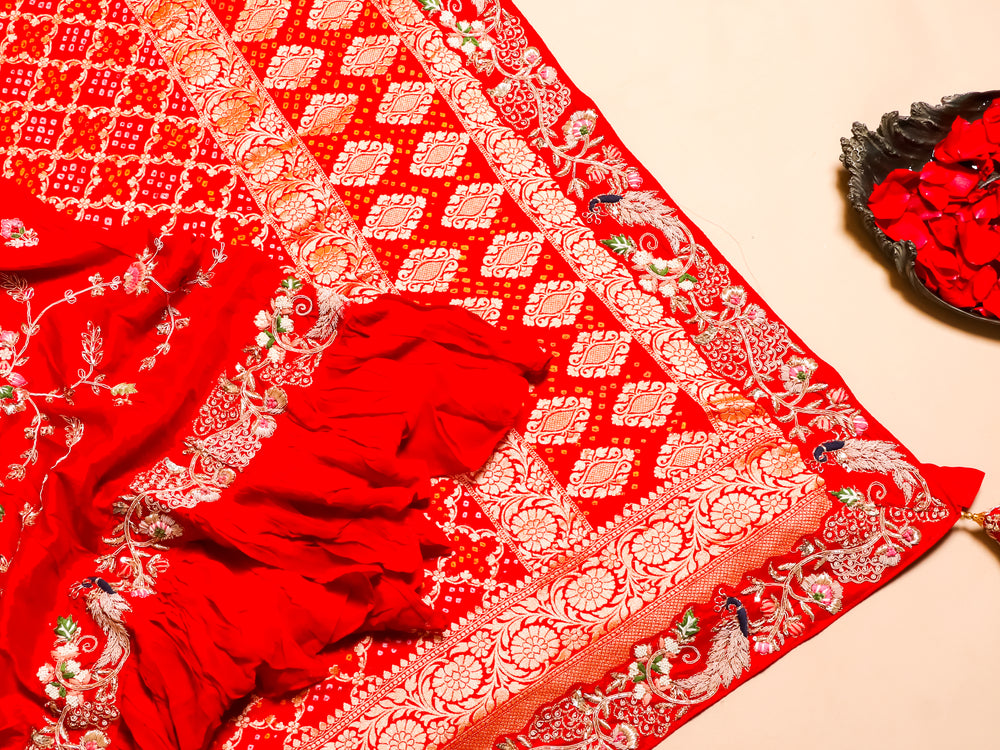 Handwoven Red Banarasi Khaddi Georgette Saree