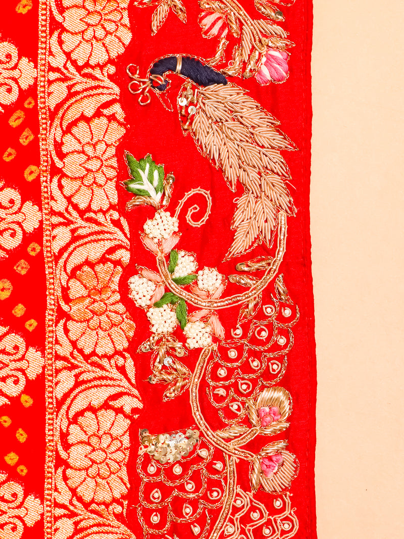 Handwoven Red Banarasi Khaddi Georgette Saree