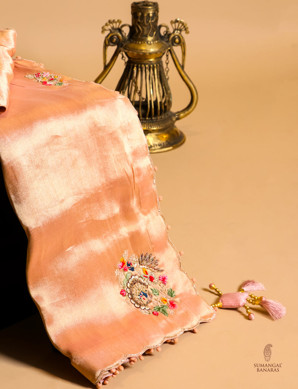 Handwoven Peach Banarasi Katan Soft Silk Saree