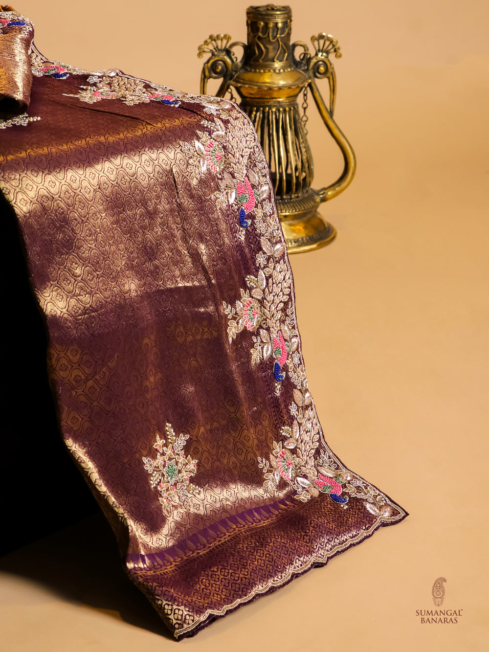 Handwoven Dark Purple Banarasi Katan Silk Saree