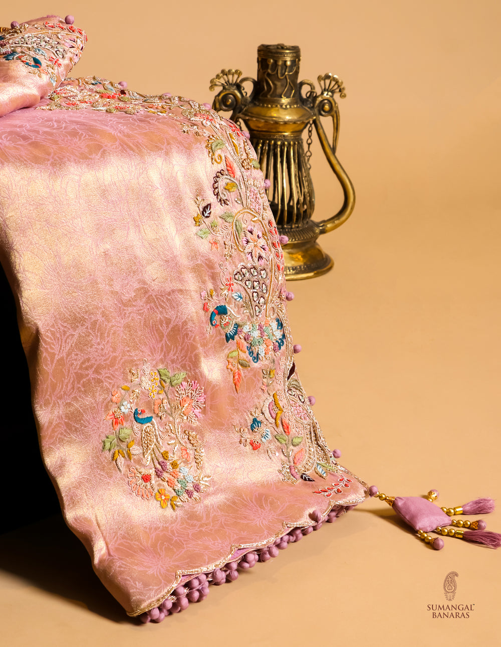 Hamdwoven Baby Pink Banarasi Katan Soft Silk Saree