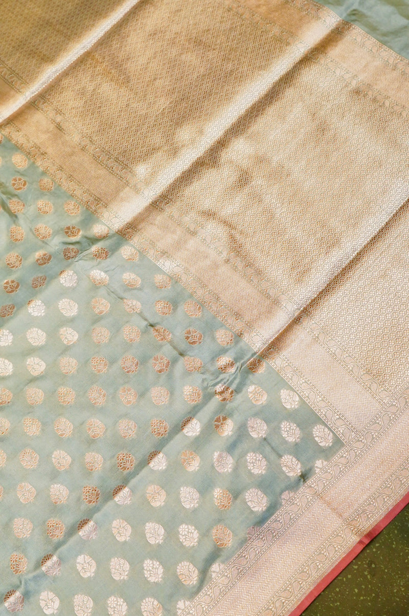 Handwoven Pastel Green Banarasi Katan Silk Saree
