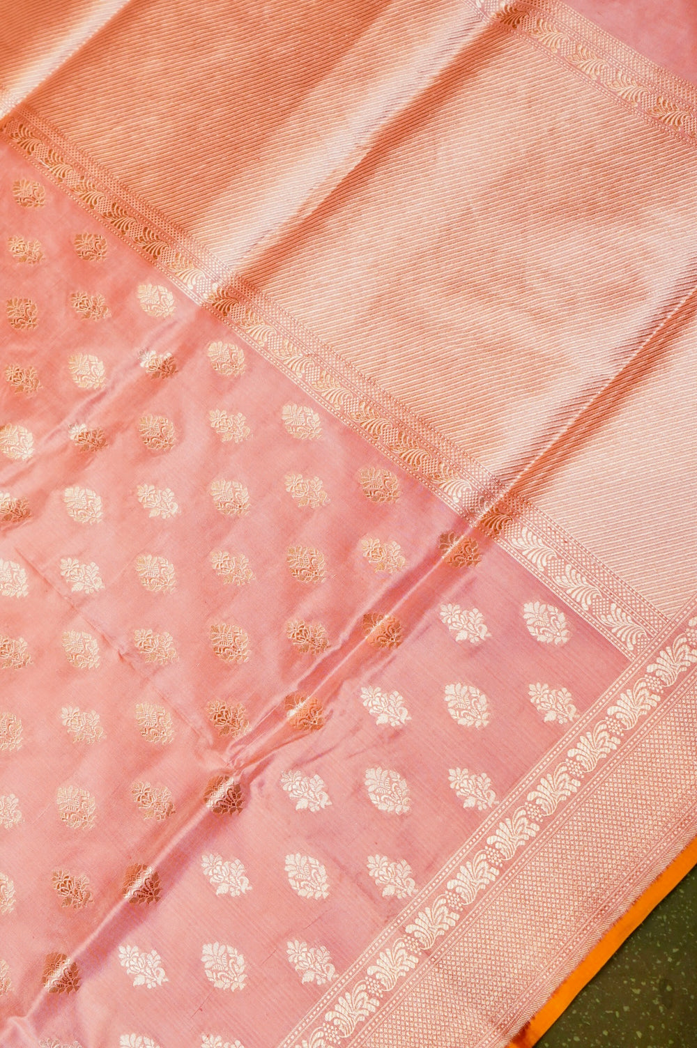 Handwoven Pastel Peach Banarasi Katan Silk Saree