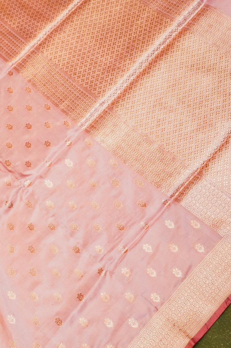 Handwoven Pastel Peach Banarasi Katan Silk Saree