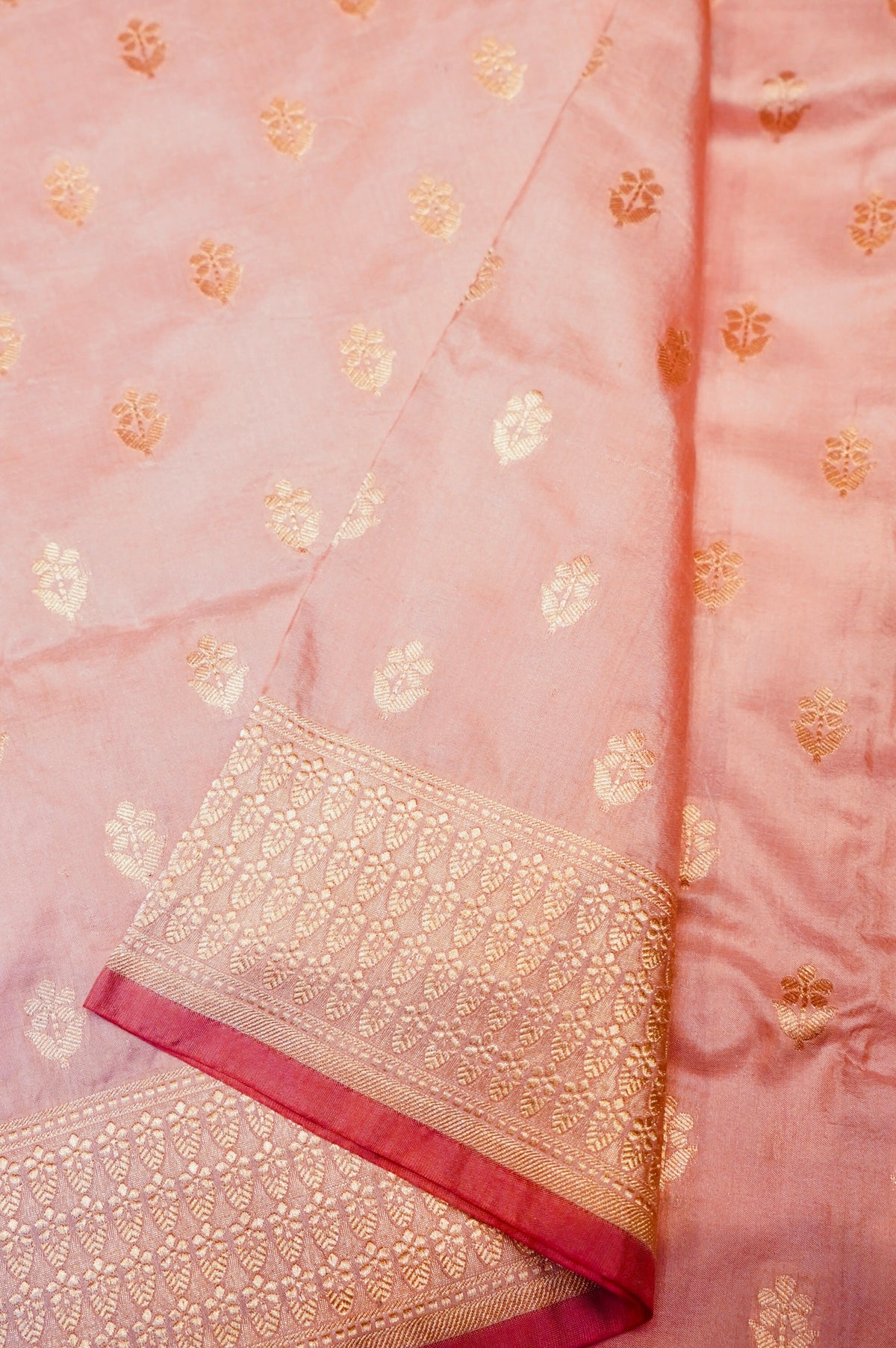 Handwoven Pastel Peach Banarasi Katan Silk Saree