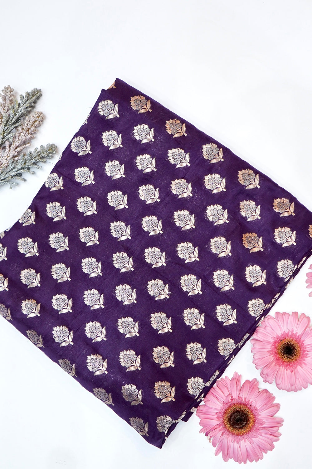 Wine Purple Booti Katan Silk Handwoven Banarasi Thaan