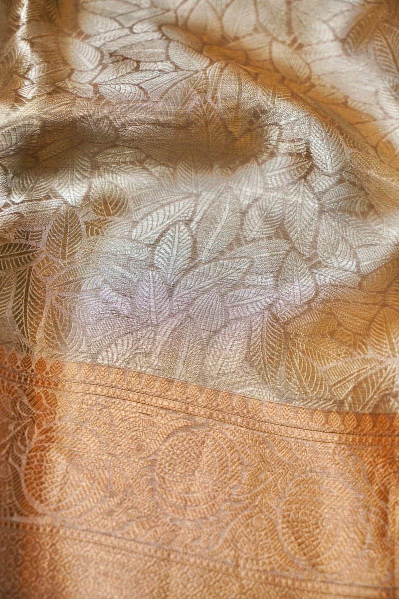 Handwoven Silver Banarasi Tissue Silk Saree