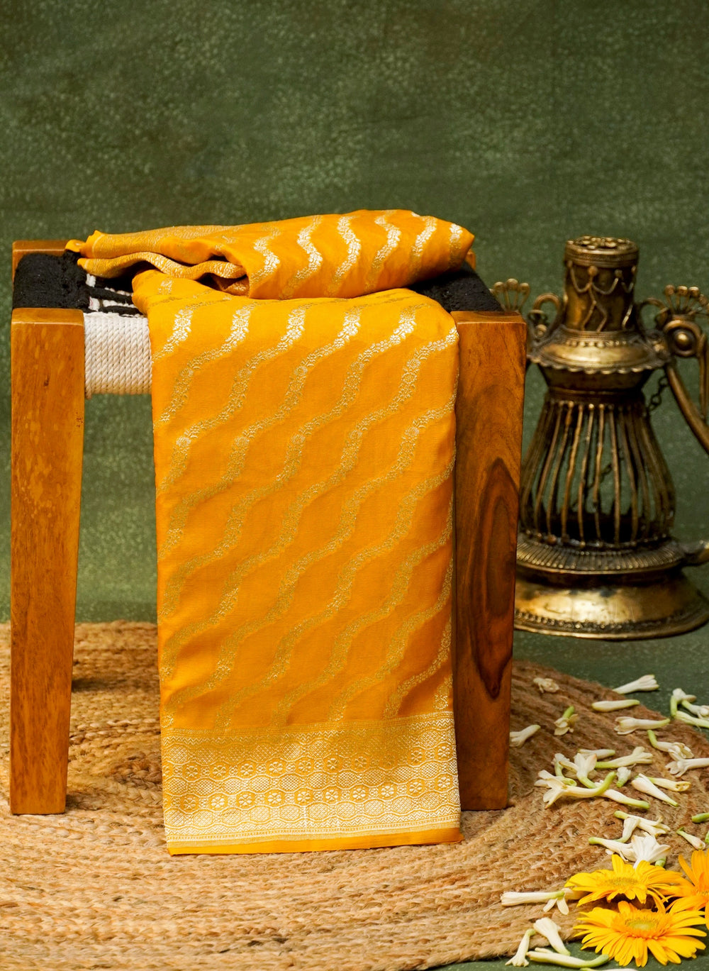 Handwoven Yellow Banarasi Moonga Silk Saree