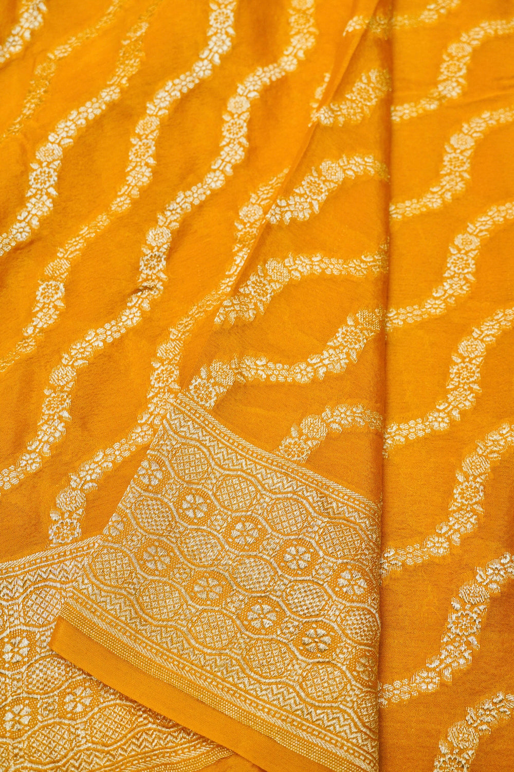 Handwoven Yellow Banarasi Moonga Silk Saree