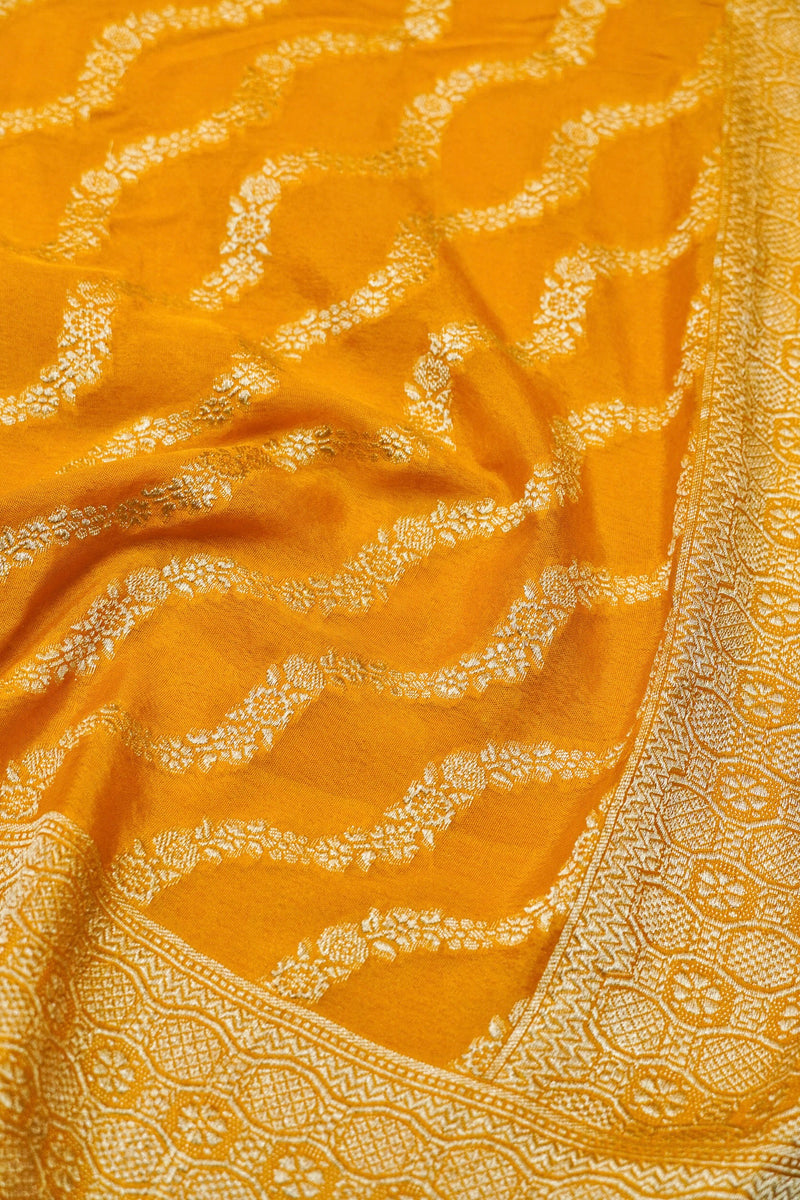 Handwoven Yellow Banarasi Moonga Silk Saree