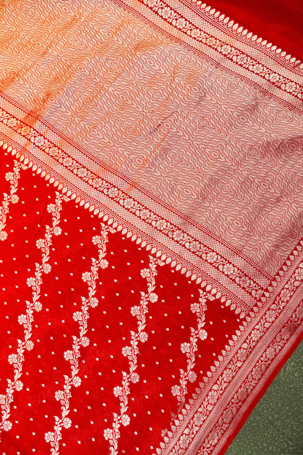 Handwoven Red Banarasi Moonga Silk Saree