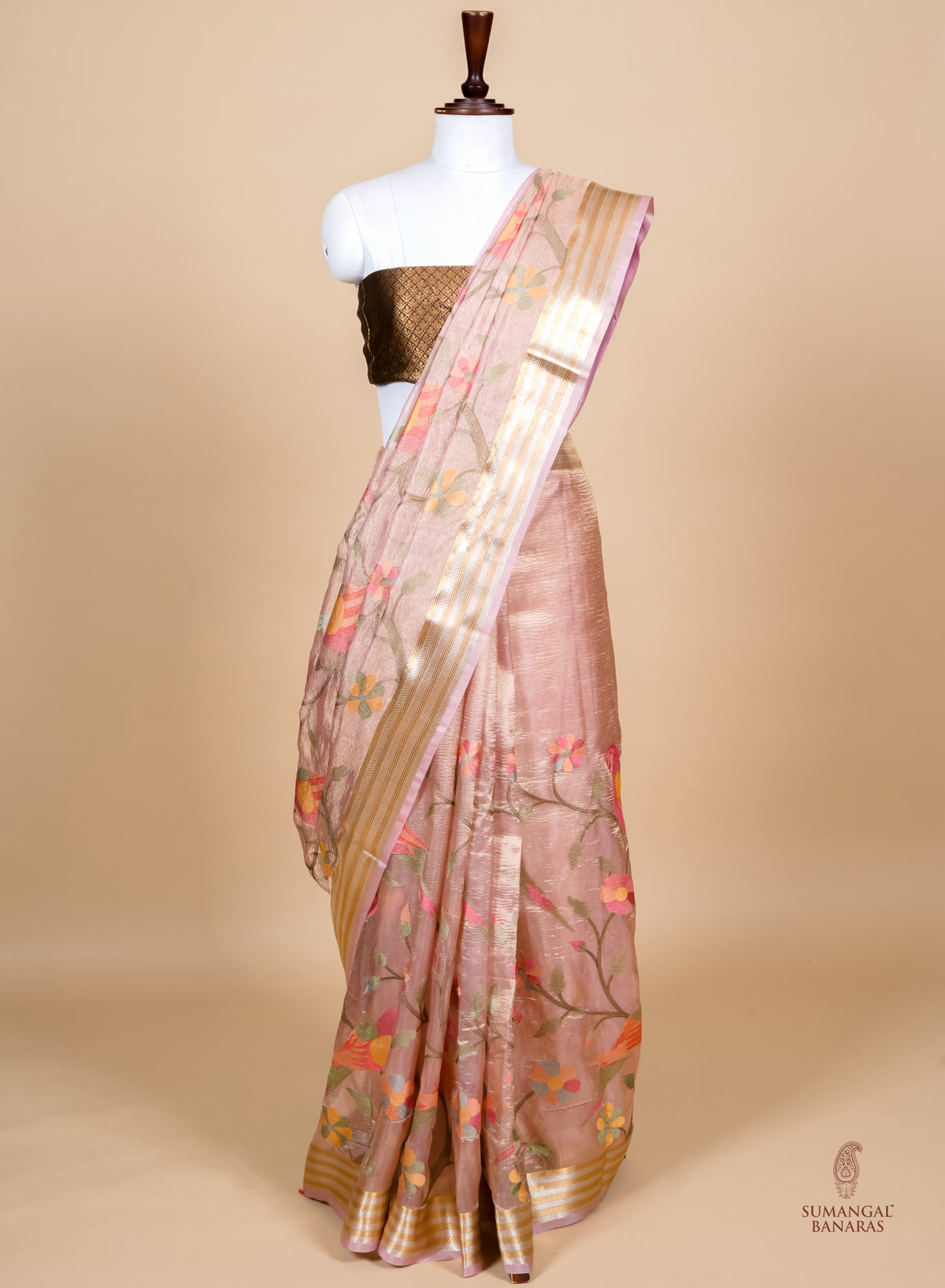 Handwoven Peach Banarasi Tissue Silk Saree